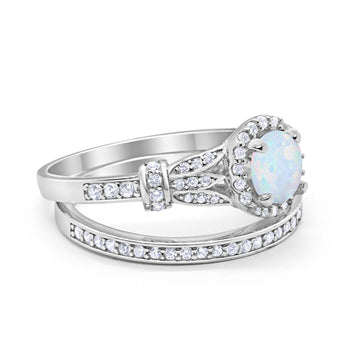 Two Piece Wedding Promise Ring Lab Created White Opal 925 Sterling Silver